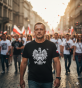Koszulka patriotyczna Orzeł Polski czarna – model męski w miejskiej scenerii