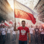 Czerwona koszulka Orzeł Polski — zdjęcie podczas marszu patriotycznego