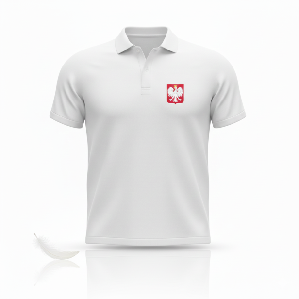 Koszulka POLO patriotyczna Orzeł Polski biała – zdjęcie produktowe SacrumStyle