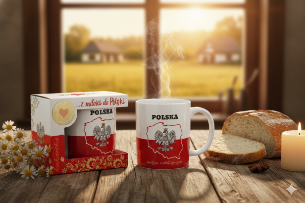 Kubek „POLSKA – tradycja, miłość, ojczyzna” – patriotyczny kubek ceramiczny