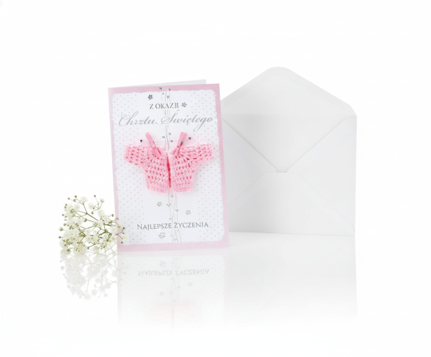 Kartka ROYAL PINK na Chrzest Święty dla dziewczynki – format B6 z kopertą
