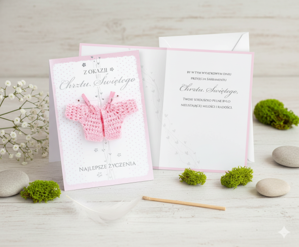 Elegancki karnet na Chrzest Święty w różowej stylistyce kolekcji ROYAL PINK