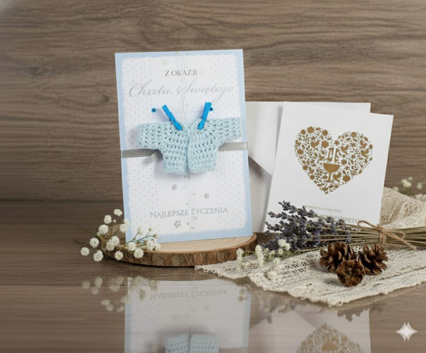 Karnet ROYAL BLUE na Chrzest Święty dla chłopca – kartka z kopertą
