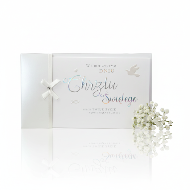 Karnet ANIELSKA BIEL XL – elegancka laurka na Chrzest Święty | PREMIUM Primus