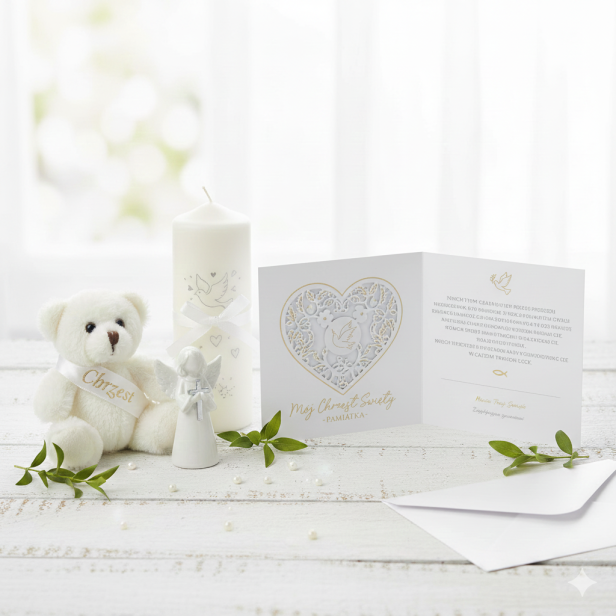 Książeczka pamiątkowa na Chrzest Święty – elegancka Pamiątka z życzeniami w aranżacji