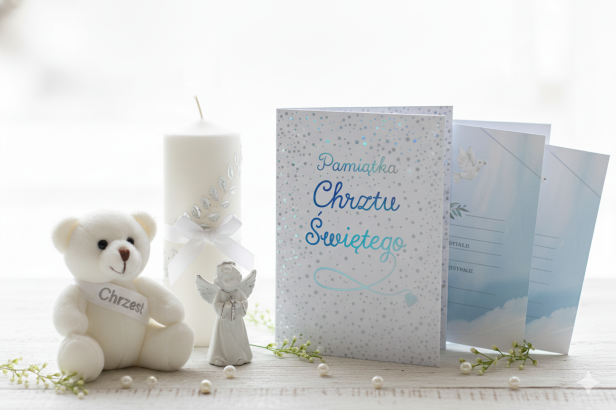 Książeczka pamiątkowa Chrzest Święty – aranżacja produktowa