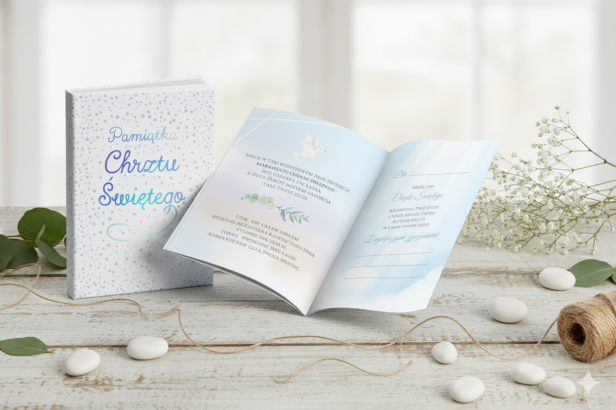 Książeczka pamiątkowa na Chrzest Święty z hologramem