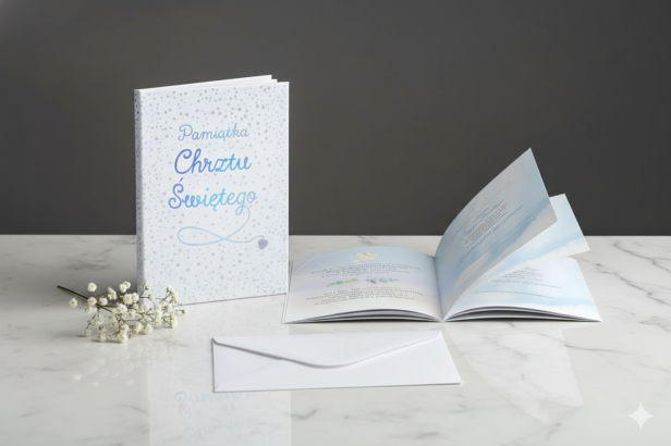 Wnętrze książeczki z miejscem na metryczkę dzieck