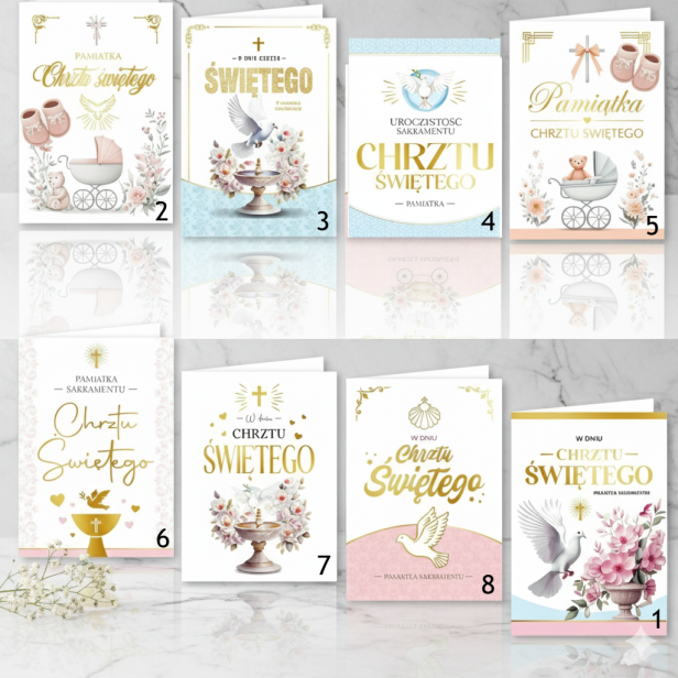 Karnety na Chrzest Święty B6 – zestaw różnych wzorów