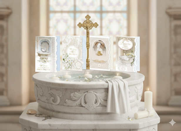 Karnet B6 na Chrzest Święty – elegancka kartka z uszlachetnieniem (wiele wzorów)