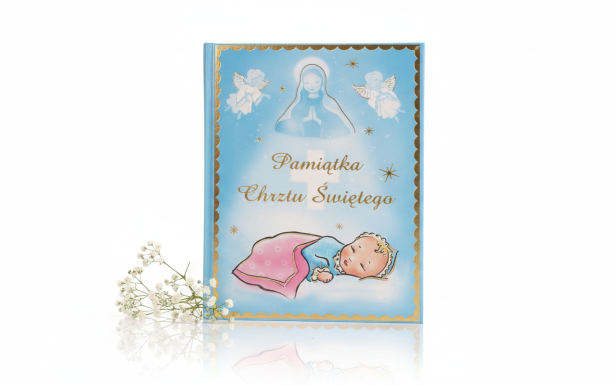 Błękitny album pamiątkowy na Chrzest Święty dla chłopca  -zdjęcie produktowe
