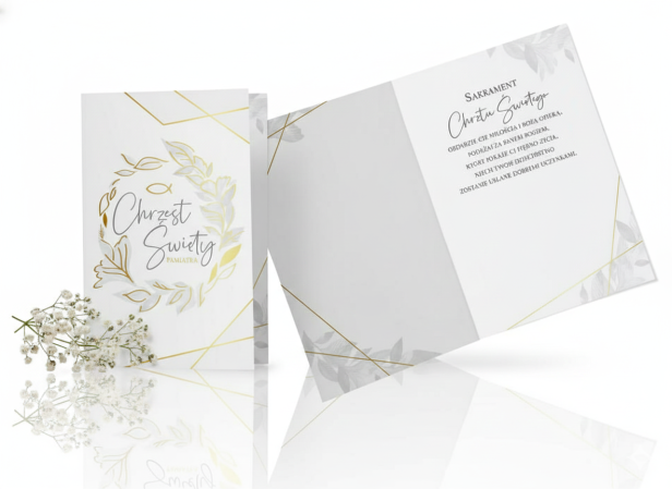 Karnet z życzeniami na Chrzest Święty „Złoty Wianek” – kartka B6 z kopertą