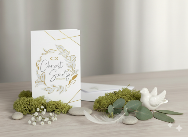 Aranżacja sakramentalna z kartką „Złoty Wianek” na Chrzest Święty
