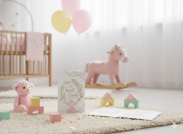 Aranżacja – kartka „Złoty Wianek” w dekoracji dziecięca