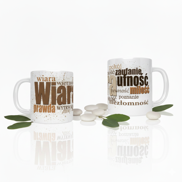 Kubek ceramiczny religijny „Wiara” – prezent chrześcijański | SacrumStyle