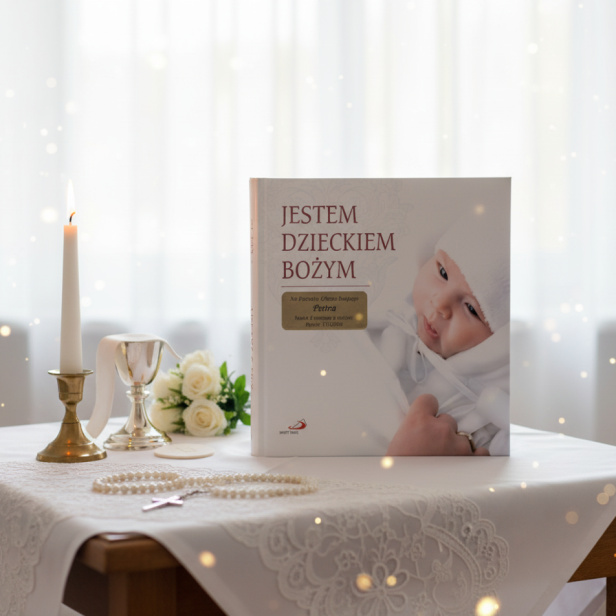 Elegancka aranżacja prezentowa jako gotowy zestaw na Chrzest.