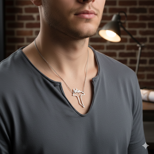 w aranżacji Naszyjnik z krzyżykiem Tau – stal nierdzewna (Stainless Steel)