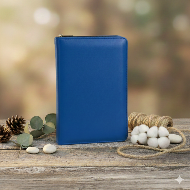 Widok frontowy – poręczny format Biblii w etui.