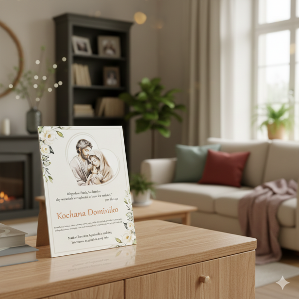 aranżacja domowa - Obraz sakralny – Święta Rodzina „Magnolia” 20×25 cm | Linia ICONIC™