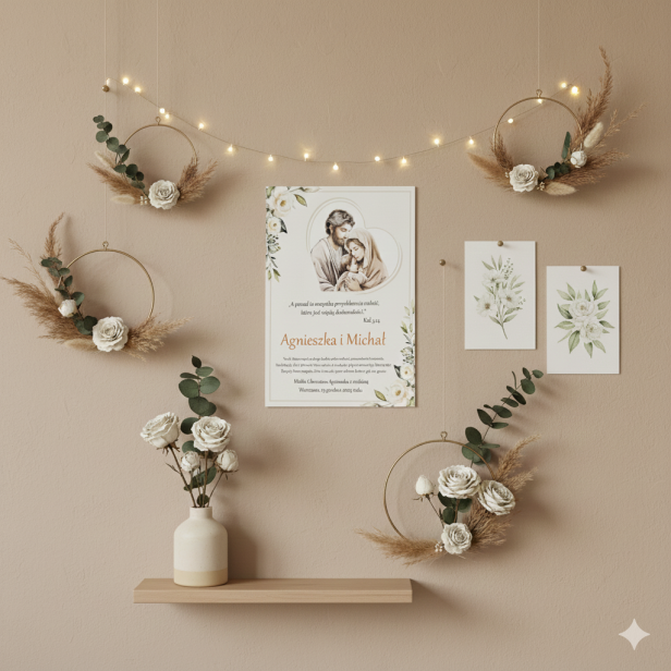 Obrazek malowany 20x25 cm - Rodzina Święta Józef Maryja - życzenia z okazji zawarcia związku małżeńskiego