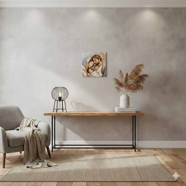 Obraz sakralny ICONIC™ – Święta Rodzina „Złocone Detale” 20×20 cm | efekt 3D