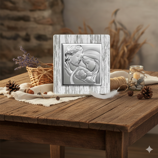 Obrazek srebrny - Święta Rodzina na drzewie Shabby chic [różne rozmiary]  w aranżacji rustykanej