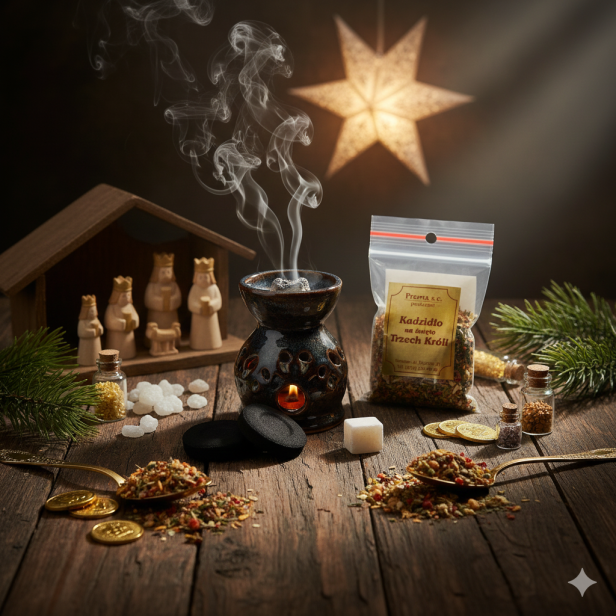 Kadzidło żywiczne na Trzech Króli – zestaw jednorazowy przy szopce bożonarodzeniowej, kadzidło świąteczne ORSZAK