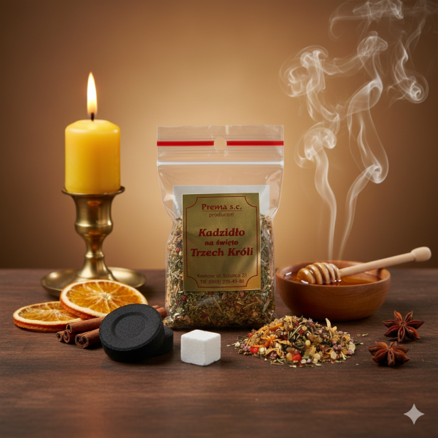 Zestaw kadzidła żywicznego z węgielkiem i świecą – aromatyczne kadzidło świąteczne na Trzech Króli, seria ORSZAK