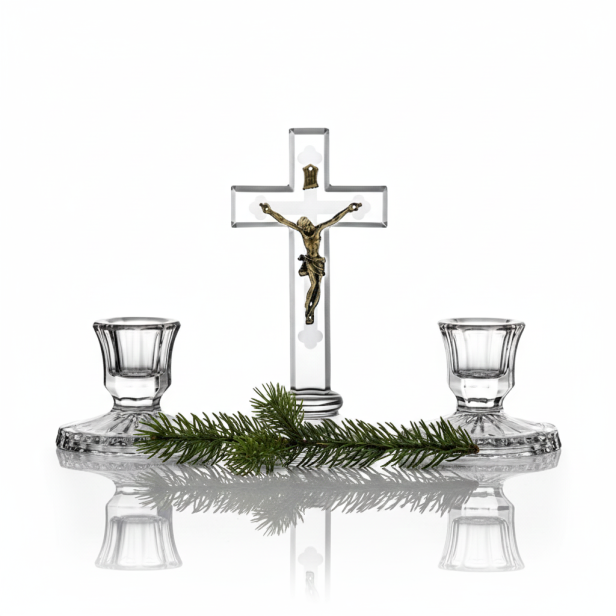Komplet kolędowy klasyczny – elegancki zestaw z krzyżem i świecznikami Ars Christiana - 15cm