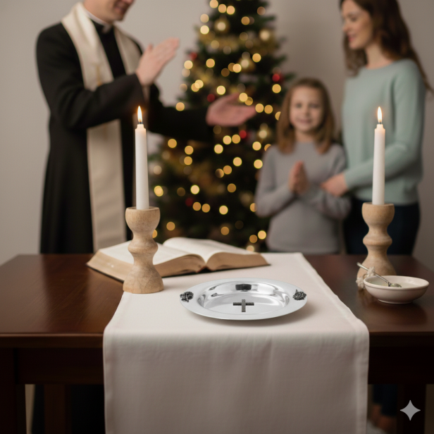 Miseczka na wodę święconą – elegancka z różą papieską, srebrna lub złota