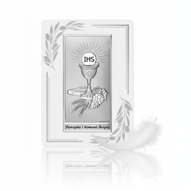 Obrazek srebrny I Komunia Święta dla dziewczynki 9×13,5 cm – pamiątka komunijna | SILVER COMMUNIO™