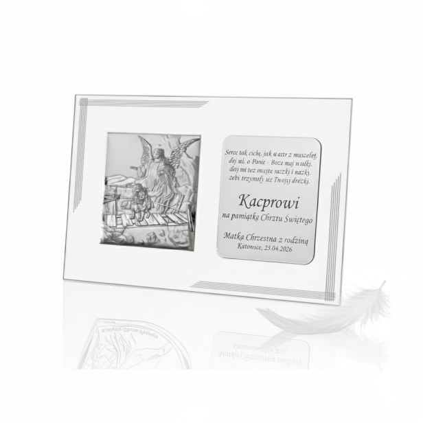 Obrazek srebrny 20×25 cm – Anioł Stróż „Dzieci na mostku” z grawerem | SILVER BAPTISM™