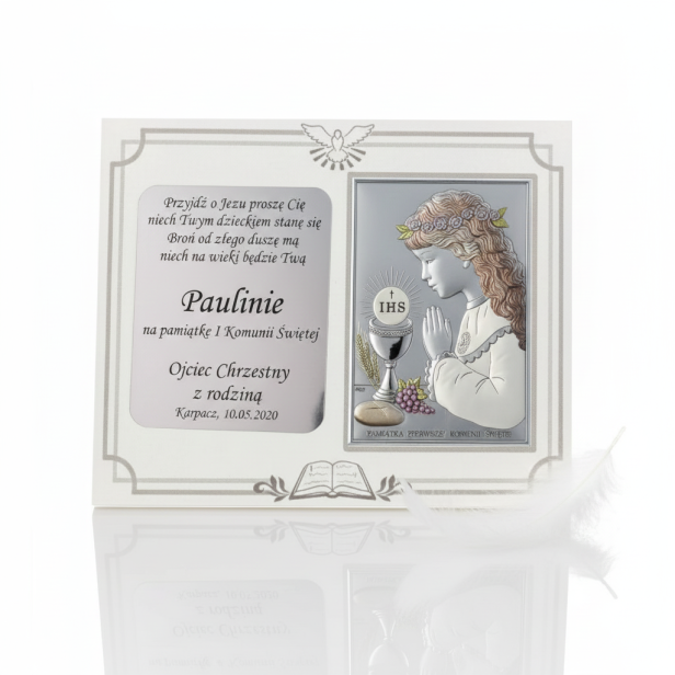 Obrazek srebrny – Pamiątka I Komunii Świętej dla dziewczynki z grawerem | SILVER COMMUNIO™