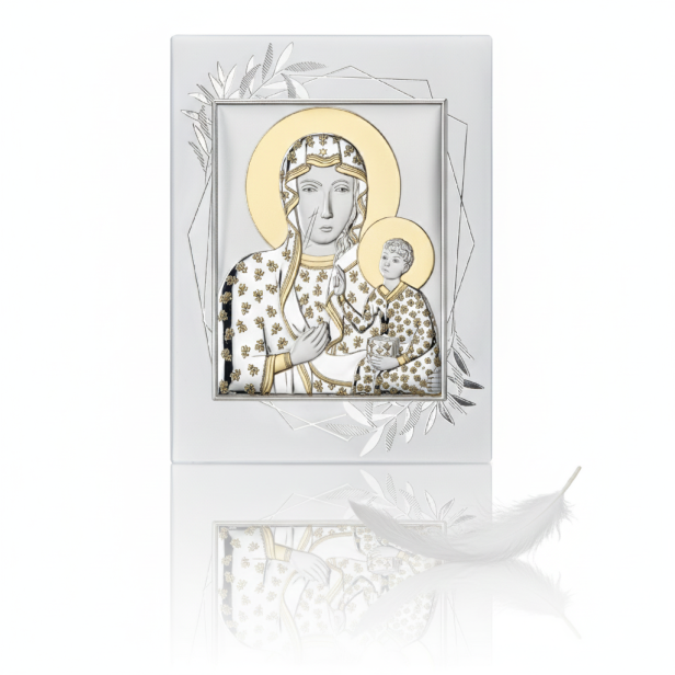 Obrazek srebrny Matka Boża Częstochowska 19,5×14,5 cm | ARGENTO SACRO™