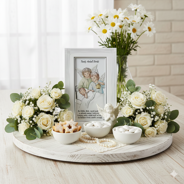 W aranżacji uroczystości - Obrazek srebrny Twój Anioł Stróż – włoski wizerunek w srebrze ARGENTO SACRO™