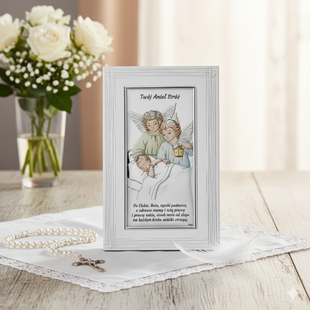 Obrazek srebrny Twój Anioł Stróż – włoski wizerunek w srebrze ARGENTO SACRO™ w aranzacji