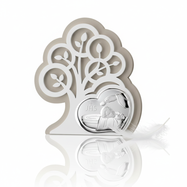 Obrazek srebrny na Chrzest – Drzewo Życia 14×15,5 cm | SILVER BAPTISM™