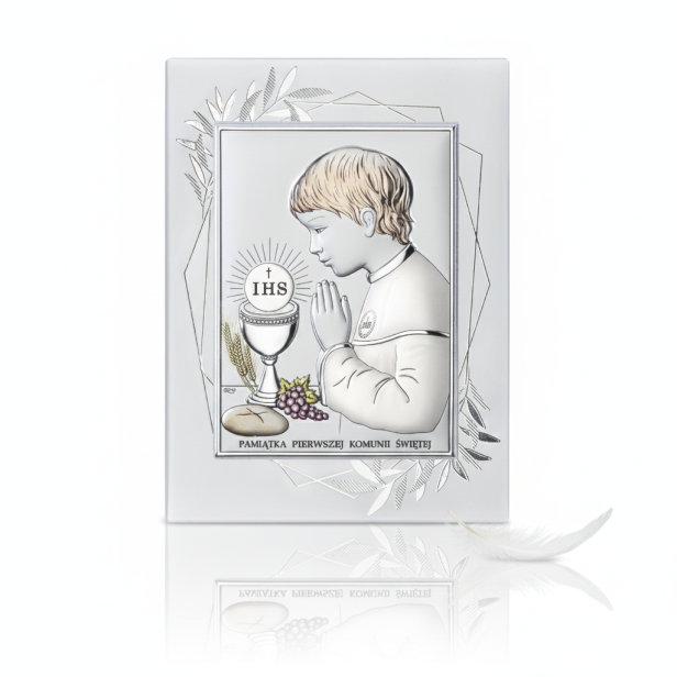 Zdjęcie produktowe obrazka srebrnego na I komunię Święta dla chłopca