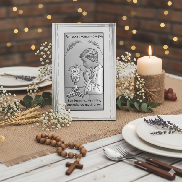 obrazek srebrny dla chłopca w aranżacji rustykalnej