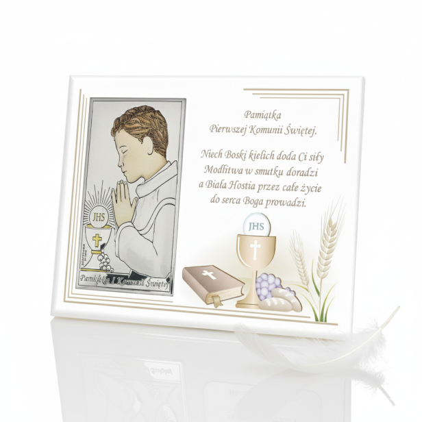 Obrazek srebrny - I Komunia Święta CHŁOPIEC - 18x13  - zdjęcie produktowe