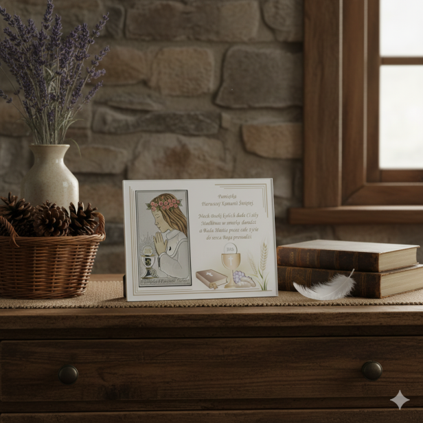 Obrazek srebrny - I Komunia Święta DZIEWCZYNKA