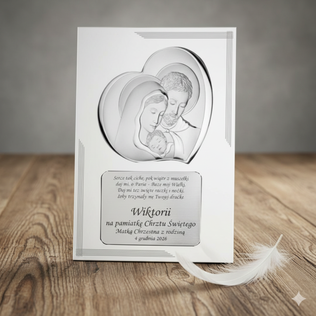 Obrazek srebrny 20x25 cm - Rodzina Święta z grawerem w zestawie