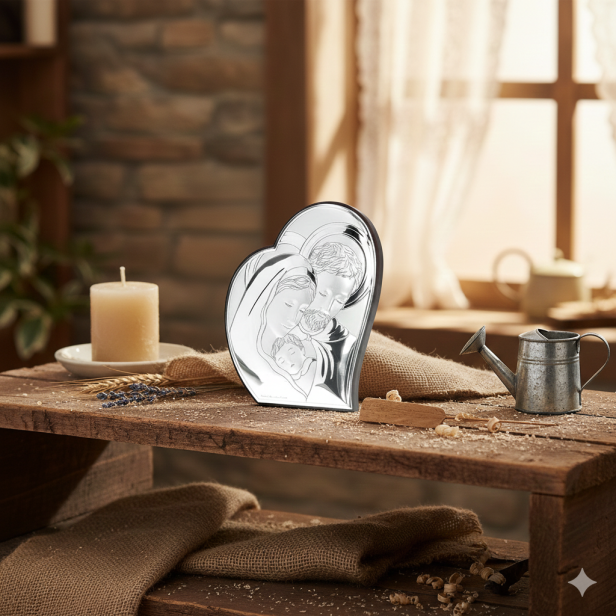 Delikatność Srebrnego OBRAZEKA Rodzina Święta w aranżacji rustykalnej