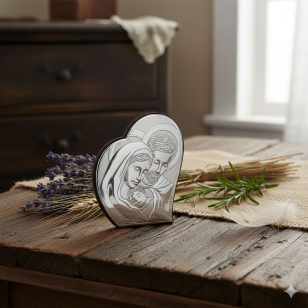 aranżacja rustykalna - Srebrny OBRAZEK Rodzina Święta