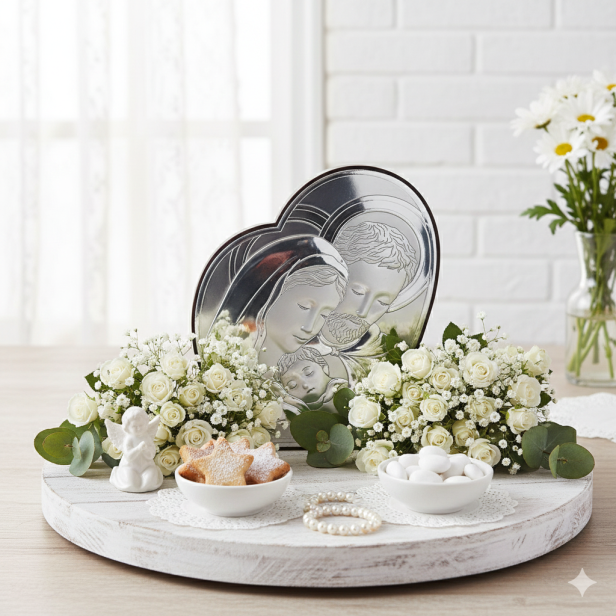 W aranżacji komunijnej - Srebrny OBRAZEK Rodzina Święta