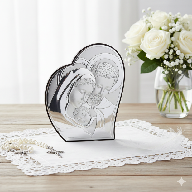 Srebrny OBRAZEK Rodzina Święta - aranżacja Chrztu Świętego