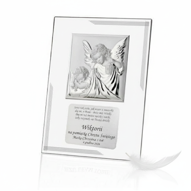 Obrazek srebrny 20x25 cm - Twój Anioł Stróż z grawerem w zestawie - zdjęcie  produktowe