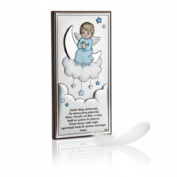 Obrazek srebrny Aniołek na chmurce niebieski - zdjęcie produktowe