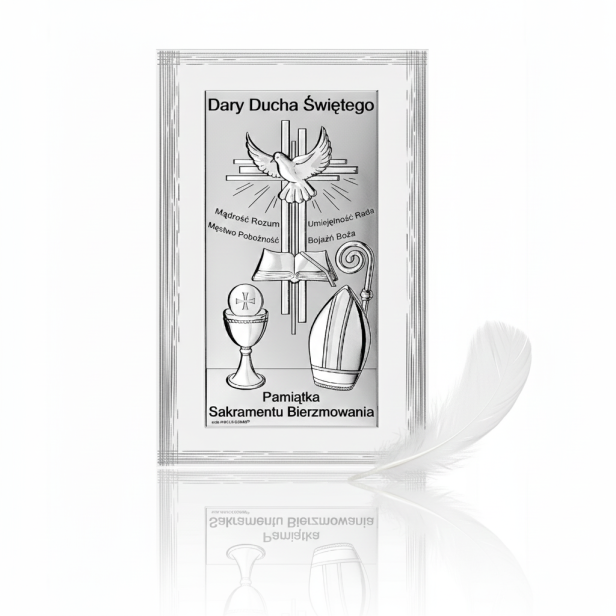 Obrazek srebrny Bierzmowanie 10×16 – widok frontowy.