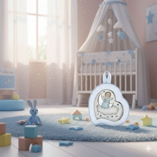 Obrazek srebrny POZYTYWKA Aniołek na chmurce dla chłopca